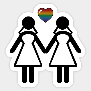 Lesbian Silhouette Brides with Rainbow Colored Pride Heart Sticker